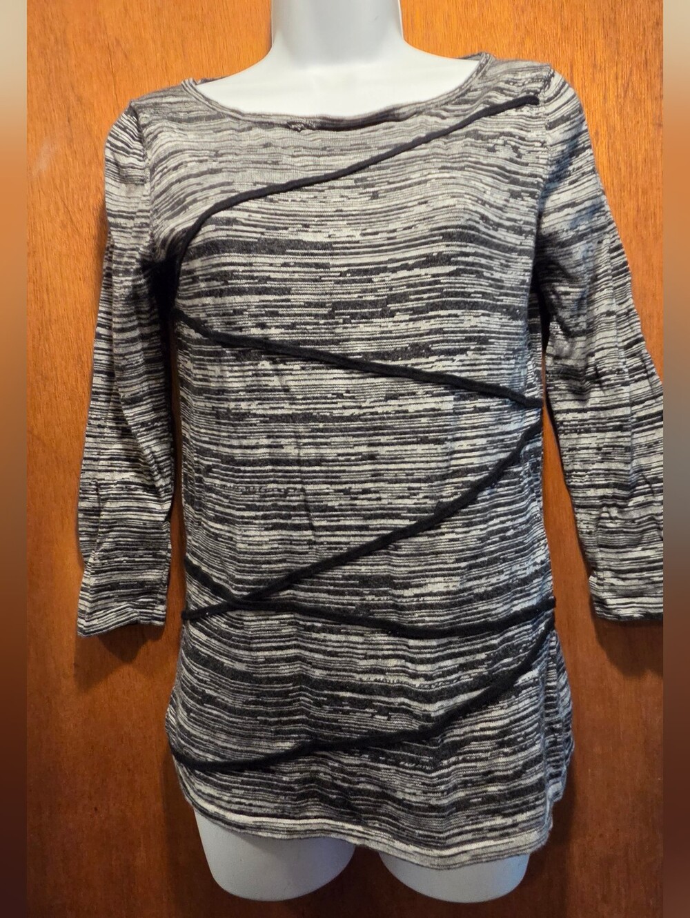 Cable & Gauge Black & White Striped Long Sleeve Top SzS - Picture 3 of 7